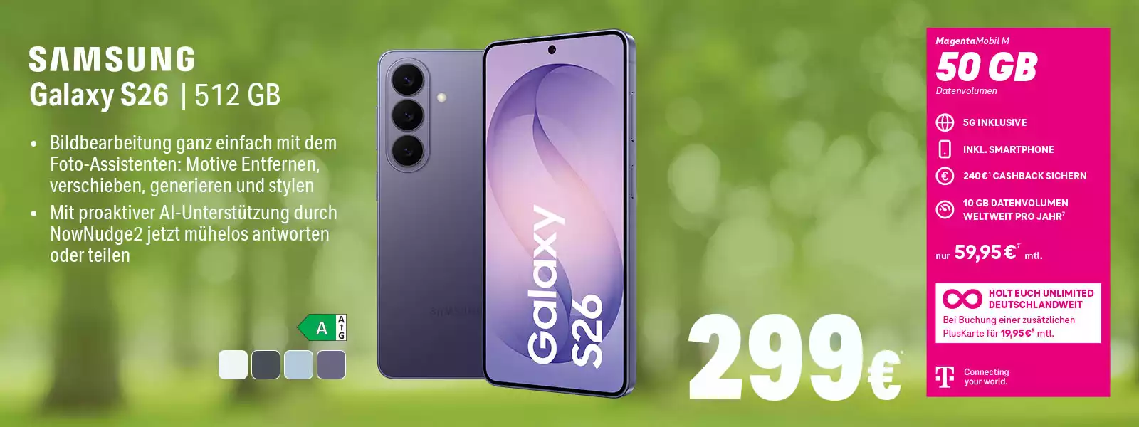 Werbebanner: Samsung Galaxy S26 512 GB Smartphone mit MagentaMobil M 50 GB