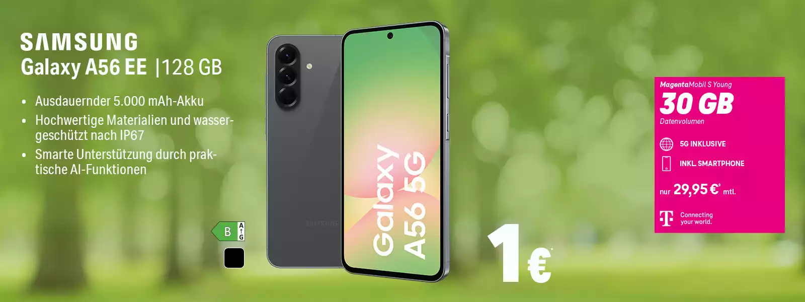Samsung Galaxy A56 EE 128 GB Smartphone-Angebot mit 30 GB 5G-Tarif